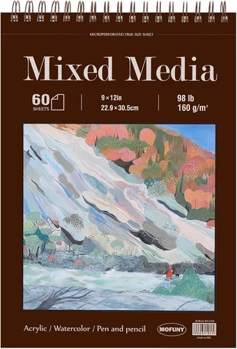 Miniatura 9 de Cuaderno de bocetos para medios mixtos de 9" x 12" - Cuaderno de bocetos multimedia de tapa dura, encuadernado en espiral, 60 hojas de papel