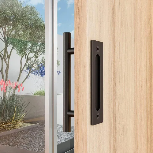 Miniatura 4 de ZEKOO Manija de puerta corrediza de granero de 12 pulgadas, diseño de dos lados, color negro, acero al carbono, puerta de jardín, cobertizo