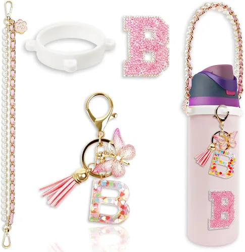 Miniatura 30 de Letter Handle Strap Accessories with Cute Initial Charm Compatible with Owala Water Bottle 24oz 32oz 40oz Owala Kids Púrpura