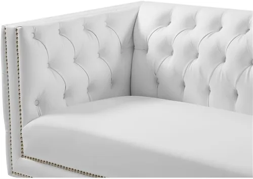 Miniatura 10 de Meridian Furniture 651White-S Colección Michelle Moderna Sofá contemporáneo con botones profundos, ribete dorado de cabeza de clavo y patas