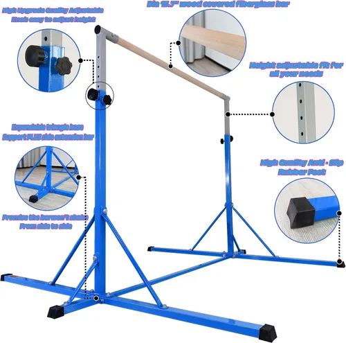 Miniatura 3 de Gymnastics Bar, 5'10” Base length 45" to 71" Adjustable Horizontal Bar for Serious Training, 500 LBS Capacity, Professional Home Gym Equipment with