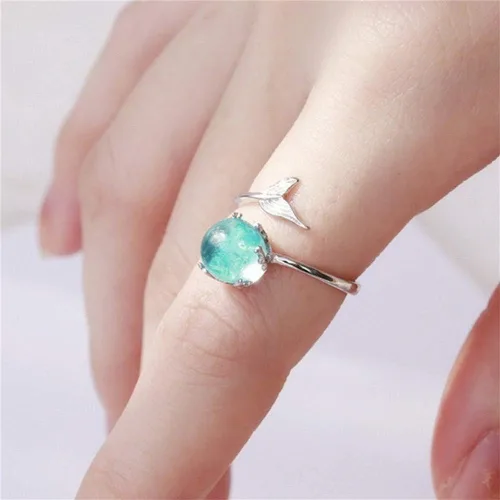 Miniatura 3 de Czjewelry Anillo abierto de cristal azul sirena de princesa del océano tamaño ajustable para mujeres y niñas Cristal circonita