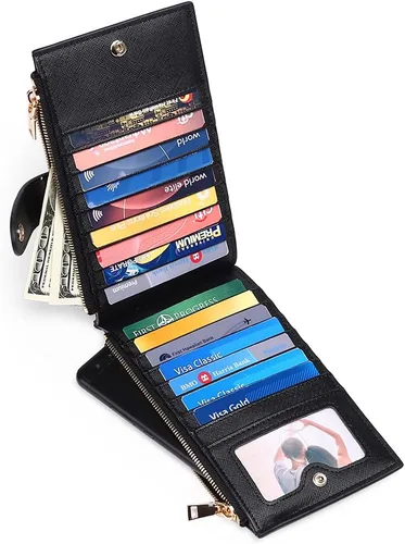 Miniatura 6 de GOIACII - Carteras para mujer de dos pliegues con bloqueo RFID y 2 bolsillos con cremallera, Negro, M