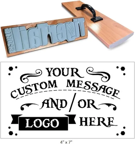 Miniatura 10 de Sello grande de goma con mango de madera «Rocker Mount» 4" x 3