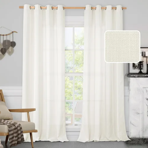 LAMIT - Cortinas de lino color crema para dormitorio, 84 pulgadas de lino texturizado con filtrado de luz y privacidad, cortinas semitraslúcidas
