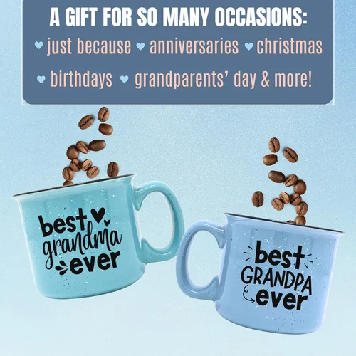 Miniatura 4 de Brooke & Jess Designs Juego de tazas de regalo para abuela y abuelo, tazas de café de 15 onzas (verde azulado para abuela, azul claro para abuelo)