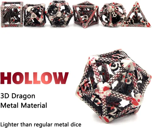 Miniatura 3 de D&D Dice, Dungeons and Dragons Dice HNCCESG Juego de dados de metal poliédricos huecos para juegos de mesa RPG MTG (Dragon Silver Blood Spot)