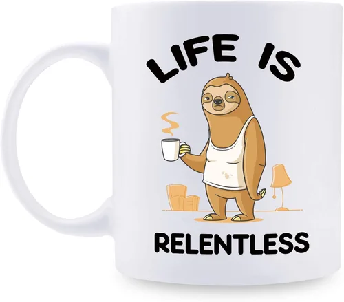 Miniatura 10 de aiyaya Taza de café con texto en inglés "Don't Hurry Be Happy Sloth - Bonita taza de café de perezoso de 11 onzas – Regalos de cumpleaños de Navidad