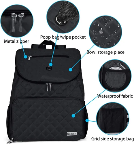 Miniatura 3 de BAGLHER Bolsa de viaje para perros, mochila de suministros para mascotas aprobada por aerolíneas, mochila de viaje para perros con 2 cuencos Negro-b
