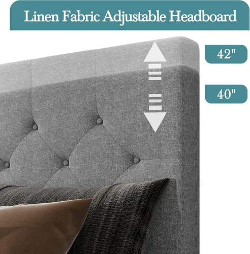 Miniatura 5 de HOOMIC Base de cama de almacenamiento de plataforma de tamaño matrimonial con 4 cajones y cabecera ajustable, listones de madera, no necesita Gris