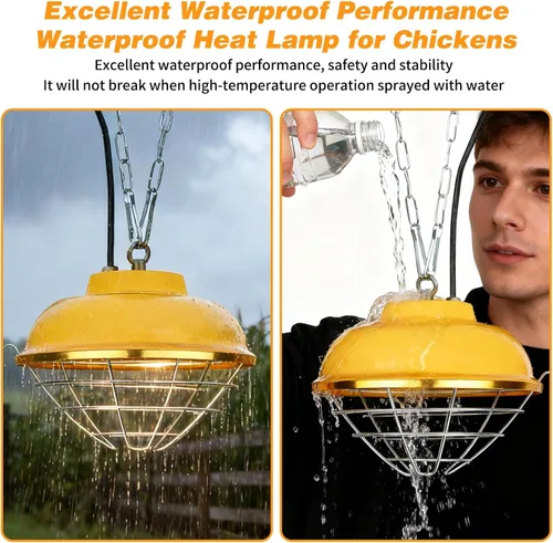 Miniatura 4 de Lámpara calefactora de gallinero de 300 W, lámpara de calor impermeable para pollos con 2 etapas, calentador para pollitos con cadena
