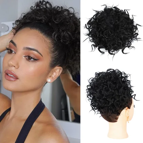 Lommel Pieza de cabello desordenado, moño rizado, ondulado suelto, pieza de cabello con cordón elástico, moño desordenado, extensión de cola de