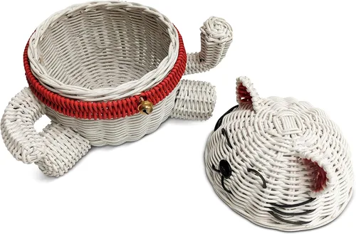 Miniatura 5 de G6 Collection Cesta de almacenamiento de ratán con tapa decorativa para decoración del hogar, organizador de estantes tejido a mano, hecho a mano
