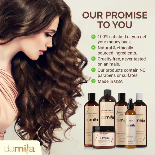 Miniatura 7 de Damila Champú y acondicionador sin sal y sulfato para queratina y cabello teñido – Paquete profesional de queratina para cabello dañado, encrespado