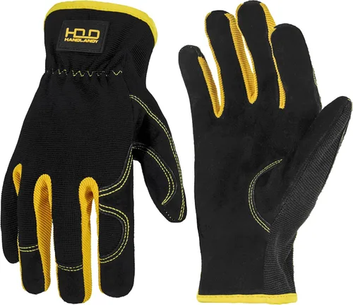 Miniatura 30 de HANDLANDY Guantes de jardinería de cuero para hombre, guantes de trabajo utilitarios para mecánicos, construcción, conductor