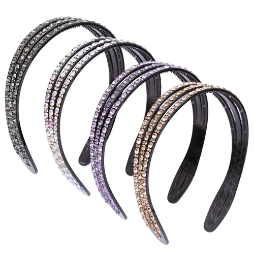 Miniatura 19 de Diademas con pedrería para mujeres y niñas, 4 piezas de diadema brillante de cristal antideslizante, diadema de cabello de pedrería sólida