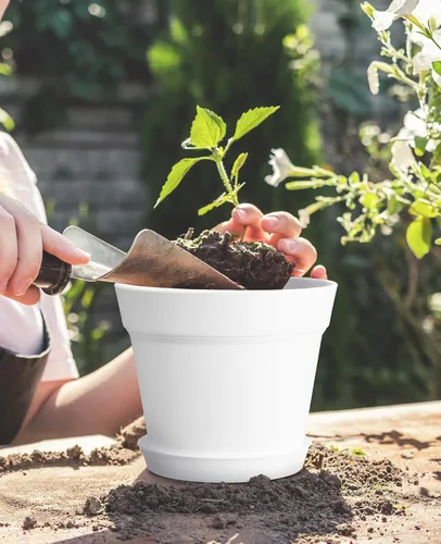 Miniatura 3 de homenote Macetas para plantas, 8 macetas de plástico de 7.5 pulgadas con múltiples agujeros de drenaje y bandeja, macetas para todas las flores