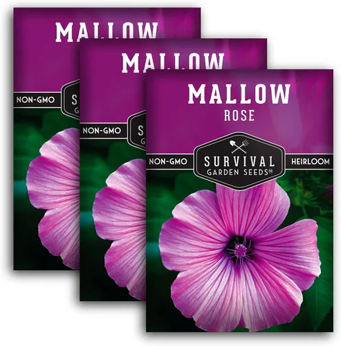 Miniatura 10 de Survival Garden Seeds - Semilla de malva rosa para plantar - Paquete con instrucciones para plantar y cultivar flores silvestres nativas