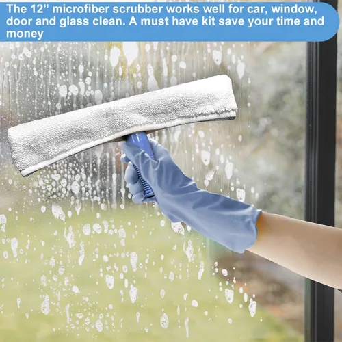 Miniatura 6 de AMERWASH PLUS Kit de lavado de escobilla de ventana para limpieza de puertas de vidrio, espejos y ventanas, escobilla extra de 14 pulgadas de ancho