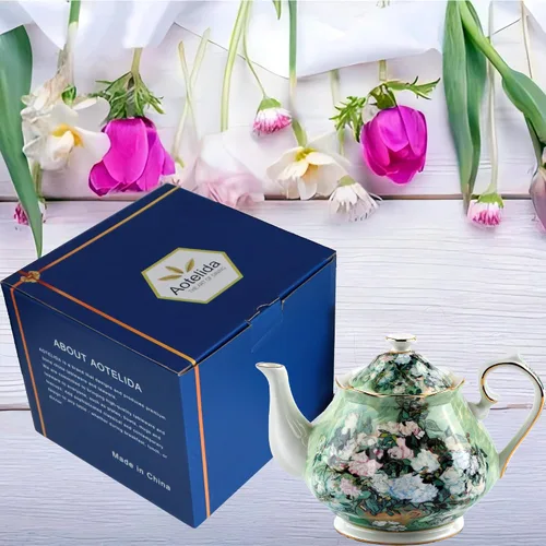 Miniatura 7 de Tetera de 30 oz de Van Gogh Pinturas de porcelana china hueso Tetera de té suelto Diseño floral Vintage Tetera de cerámica estilo europeo para café