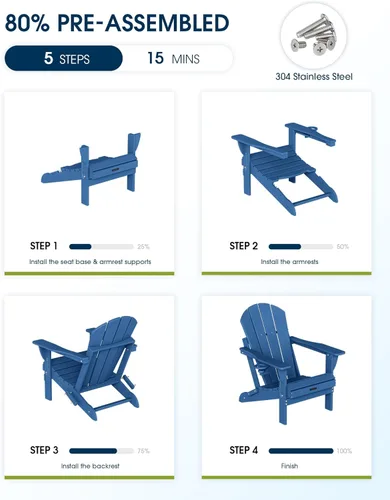 Miniatura 6 de MUCHENGHY Sillas Adirondack plegables HDPE resistentes a la intemperie, sillas para fogata de patio, silla exterior resistente, sillas de césped