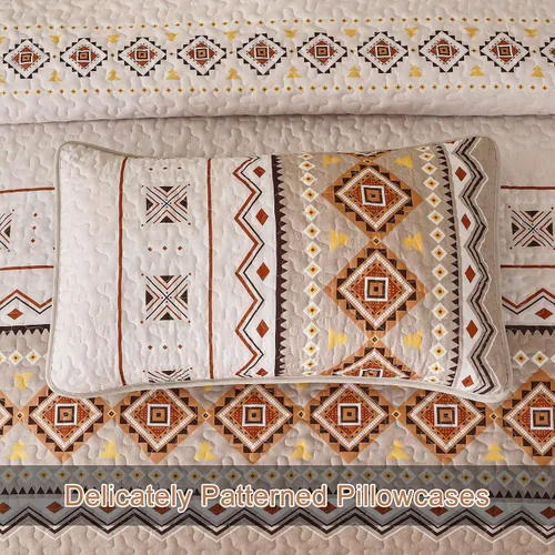 Miniatura 4 de WONGS BEDDING Juego de edredón bohemio de color beige, tamaño Queen, juego de colcha con estampado geométrico con 2 fundas de almohada, juego