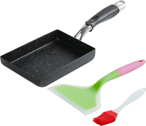 Miniatura 6 de Sartén Tamagoyaki prémium de 7 x 5 pulgadas, sartén para tortilla japonesa antiadherente, sartén japonesa para huevos con tapa y cepillo de aceite