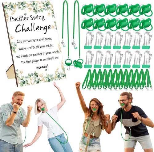 Miniatura 12 de Geelin Juego de 12 juegos de chupete con columpio para baby shower, juegos divertidos de revelación de género, incluye 1 letrero de madera y 12