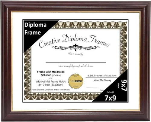 Miniatura 19 de Creative Picture Frames Marco para Diploma de Caoba con Borde Dorado de 12x16 pulgadas con Vidrio y Paspartú Negro y Colgadores de Pared Instalados