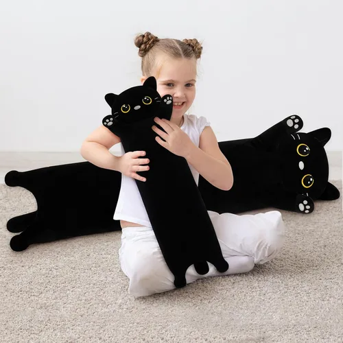 Miniatura 9 de Animal de peluche de gato negro de 20 pulgadas, almohada de cuerpo de animal de peluche, juguetes de peluche kawaii, regalos de animales, animales
