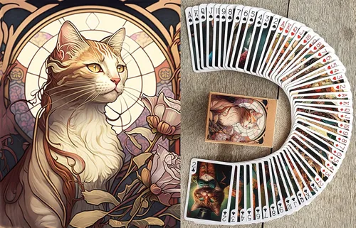 Art Nouveau Gato Retratos Naipes (Poker Deck 54 Cartas Todas Diferentes) Art Nouveau Art Deco Retratos de Gatos Victorianos Carteles Artnouveaucat