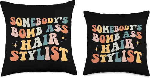 Miniatura 3 de Retro Sarcastic Hair Dresser Hair Stylist Women NS Somebody's Bomb Ass - Divertida almohada retro de peluquería para estilista, 16 x 16 pulgadas