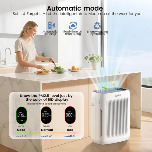 Miniatura 3 de Purificadores de aire para el hogar, habitación grande de hasta 3000 pies cuadrados, purificador de aire LUNINO con modo automático y mascota, 4