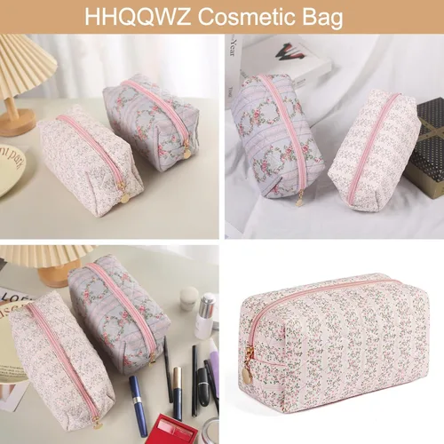 Miniatura 4 de Bolsa de maquillaje de viaje para mujeres y niñas, bolsa de maquillaje con cremallera, flores florales, organizador de maquillaje, bolsa de tela