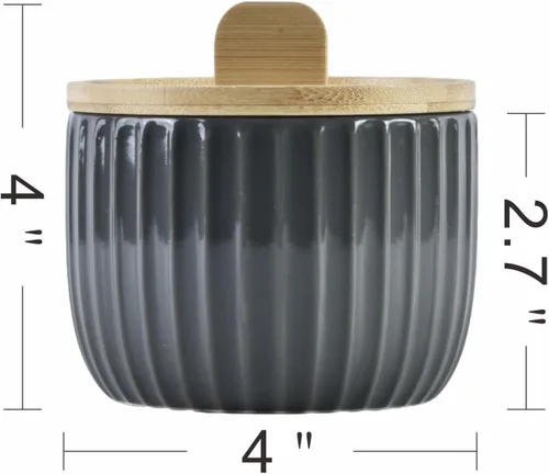 Miniatura 2 de Recipiente de sal con tapa de bambú, cuencos de cerámica de gran capacidad de 14 onzas, caja de pimienta, recipiente de condimentos de esmalte Negro