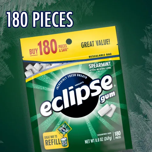 Miniatura 3 de ECLIPSE Chicle de menta verde sin azúcar, paquete a granel de chicle de menta, 8.8 onzas (bolsa de 180 piezas)