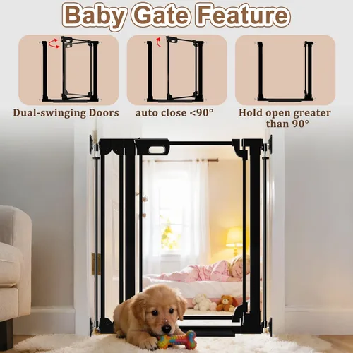 Miniatura 8 de WAOWAO Puerta de bebé de acrílico transparente de 40 pulgadas extra alta para escaleras, diseño moderno, puerta de acrílico con cierre automático