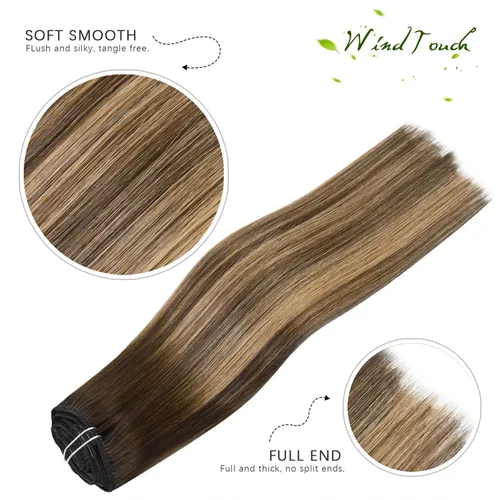 Miniatura 2 de Extensiones de cabello humano Remy con pinzas, color castaño chocolate a rubio oscuro con balayage y reflejos, para cabello castaño, 2.47 onzas, N.°