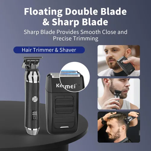 Miniatura 2 de KEMEI Recortadora de barba profesional para hombres, afeitadora eléctrica de aluminio y juego de aseo facial para hombres, recortadora de precisión