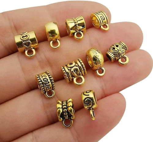 Miniatura 2 de 100 cuentas de oro antiguo con cierre de fianza, cuentas de tubo de fianza, cuentas espaciadoras sueltas, dijes para colgar cuentas para hacer M671