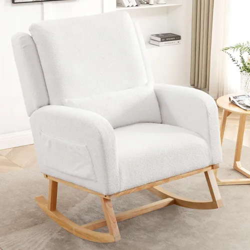 Miniatura 11 de HCHAIRH Silla Mecedora para Cuarto de Bebé, Sillas Mecedoras Tapizadas con Cojín Lumbar, Silla Mecedora Moderna y Elegante para Cuarto de Mamá, Sala
