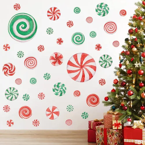 Miniatura 3 de 78 calcomanías de pared de caramelo de Navidad de acuarela, calcomanías de pared de Navidad, calcomanías de piso de caramelo de menta para Acuarela