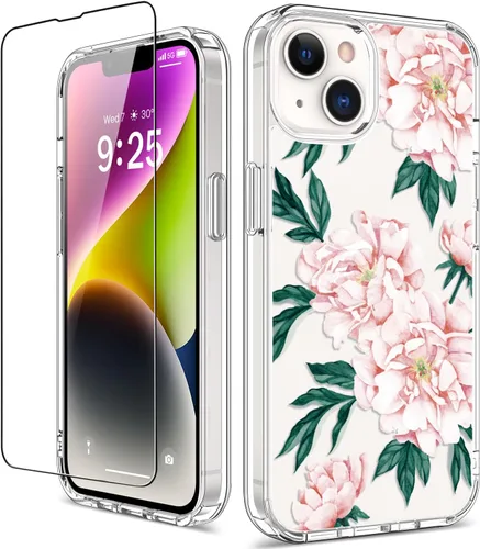 Miniatura 17 de Funda para iPhone 14 Pro con protector de pantalla, 6.1 pulgadas, transparente de cuerpo completo, a prueba de golpes, diseño floral, para niñas
