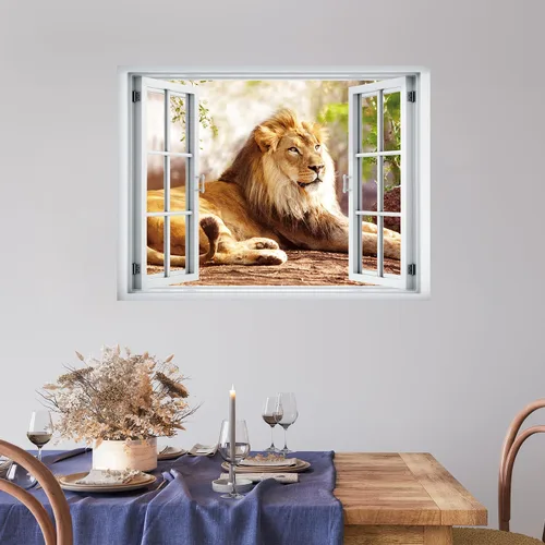 Miniatura 29 de wall26 Adhesivo decorativo para pared, diseño de oso y mariposa fuera de una ventana abierta, no se pega ni se pega, papel tapiz no tejido