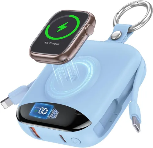 Miniatura 11 de Cargador portátil, 10,000 mAh, 22,5 W, banco de energía de carga rápida con cables integrados, paquete de baterías esenciales de viaje con pantalla