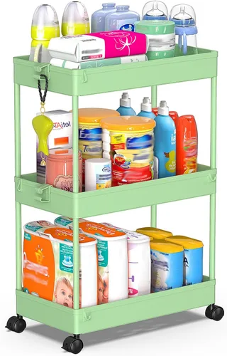 Miniatura 12 de SPACEKEEPER Carrito de Almacenamiento Rodante de 3 Niveles Organizadores de Carrito de Baño con Ruedas Organización de Cuarto de Lavandería Unidad