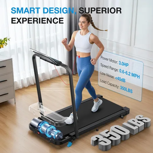 Miniatura 4 de WELLFIT - Cinta de correr plegable con inclinación del 10%, capacidad de más de 340 libras. Cintas de correr portátiles con manillar, para debajo