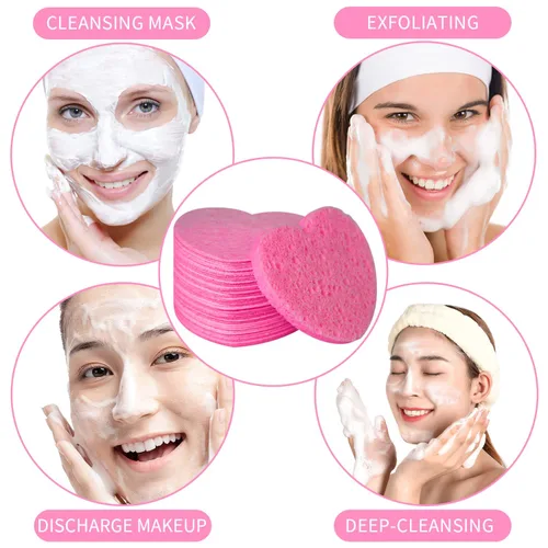 Miniatura 9 de 100 unidades de esponjas faciales comprimidas en forma de corazón de celulosa natural para esteticistas, esponjas profesionales cosméticas y de spa