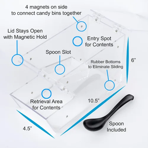 Miniatura 5 de IneVibe Dispensador de cobertura de caramelo – Recipiente acrílico a granel con cuchara, apilable y magnético para múltiples soportes en el estante