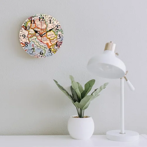 Miniatura 35 de Reloj de pared de madera con mapa del mundo antiguo, estilo nostálgico, Atlas histórico, diseño vintage, impresión de madera, reloj de pared